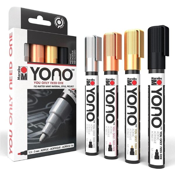Marabu YONO 4pk Pens Acrylic Bullet Tip 3mm Paint Markers - Metallic