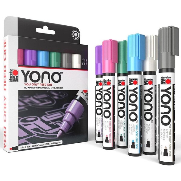 Marabu YONO 6pk Pens Acrylic Bullet Tip 3mm Paint Markers - Pastel