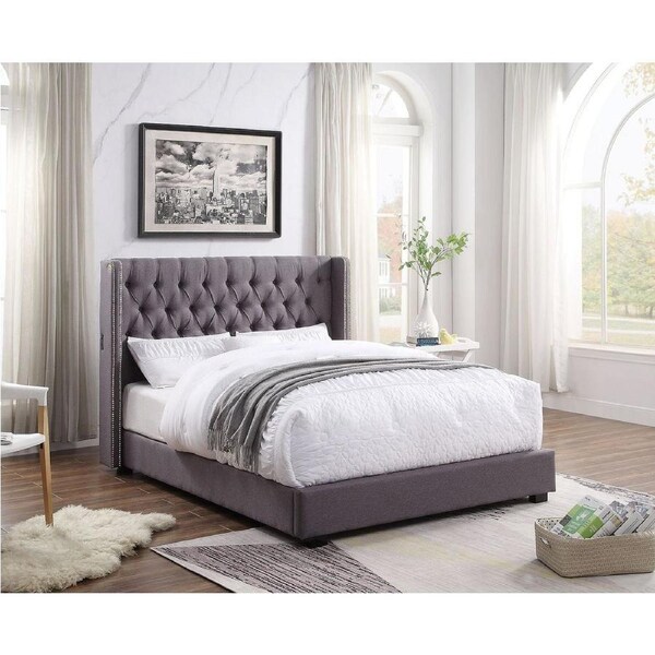 Bologna Premium Fabric Queen Bed Frame Grey