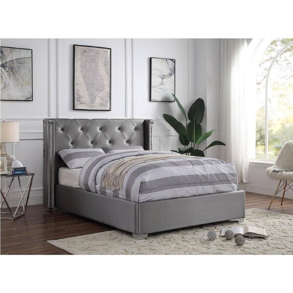 Empress Premium PU Fabric King Bed Frame Silver