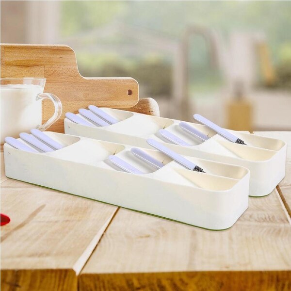 Traderight Kitchen Drawer Organiser Cutlery Tray Insert Cabinet Utensil Storage Box Holder White and White