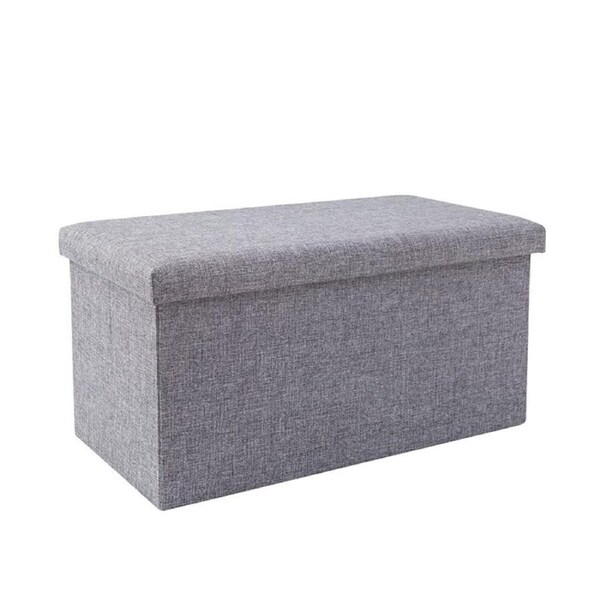 LARGE Linen Folding Ottoman Storage Stool GREY