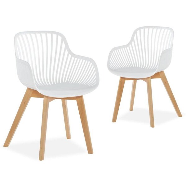 Lilian White Modern Dining Chairs with arms Wooden Legs (set of 2)