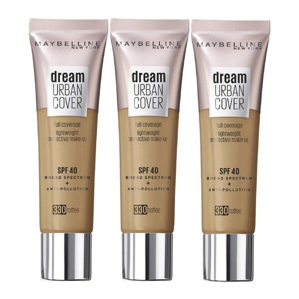 Maybelline Dream Urban Cover Makeup SPF40 30ml 330 TOFFEE - 3 pack