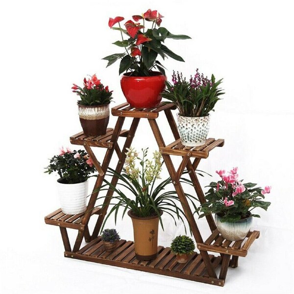 6-tier Wooden Plant Stand Flower Pot Plant Rack for Indoor or Outdoor Use by Fine Store