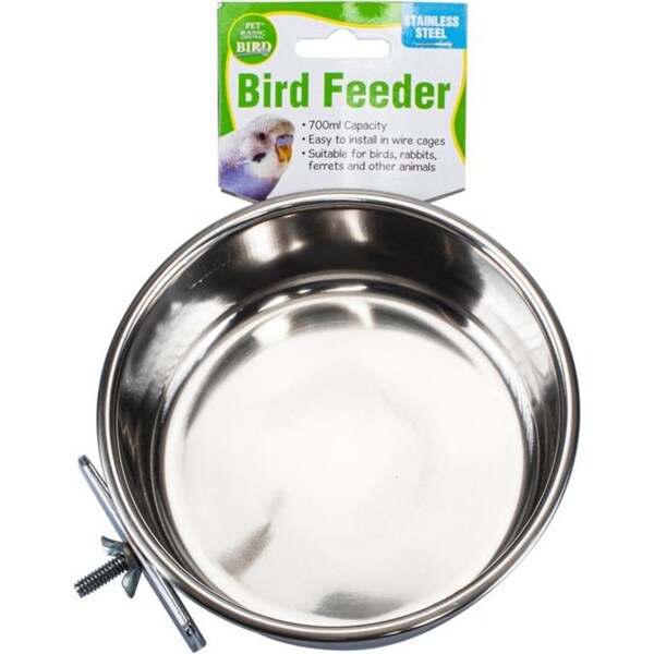 Ozoffer Hang-on Parrot Stainless Steel Food Water Bowl Bird Feeder Crates Cages 700ML