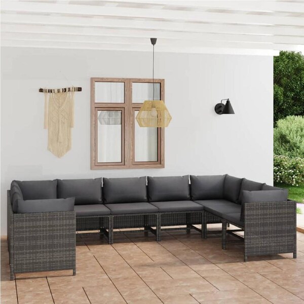 9 Piece Garden Lounge Set with Cushions Poly Rattan Grey vidaXL
