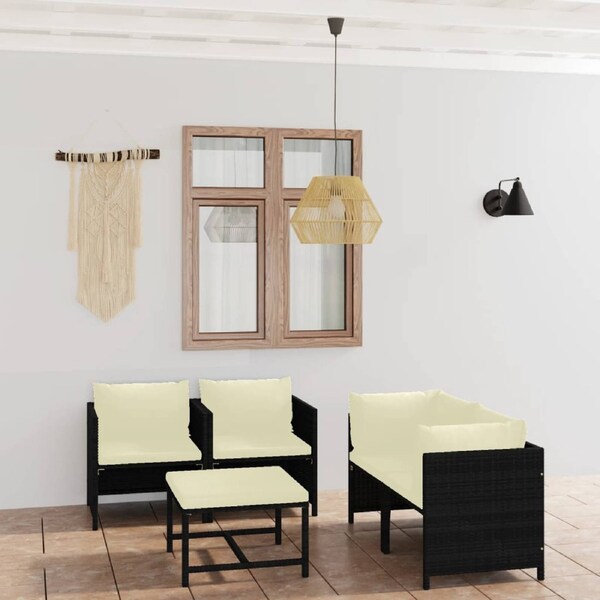 5 Piece Garden Lounge Set with Cushions Poly Rattan Black vidaXL