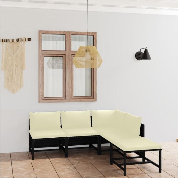5 Piece Garden Lounge Set with Cushions Poly Rattan Black vidaXL