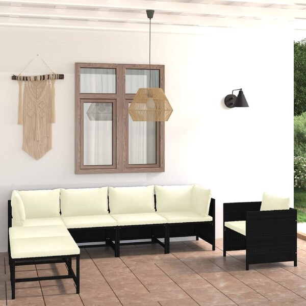 7 Piece Garden Lounge Set with Cushions Poly Rattan Black vidaXL
