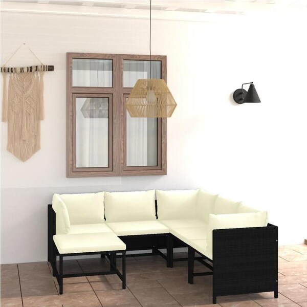 6 Piece Garden Lounge Set with Cushions Poly Rattan Black vidaXL