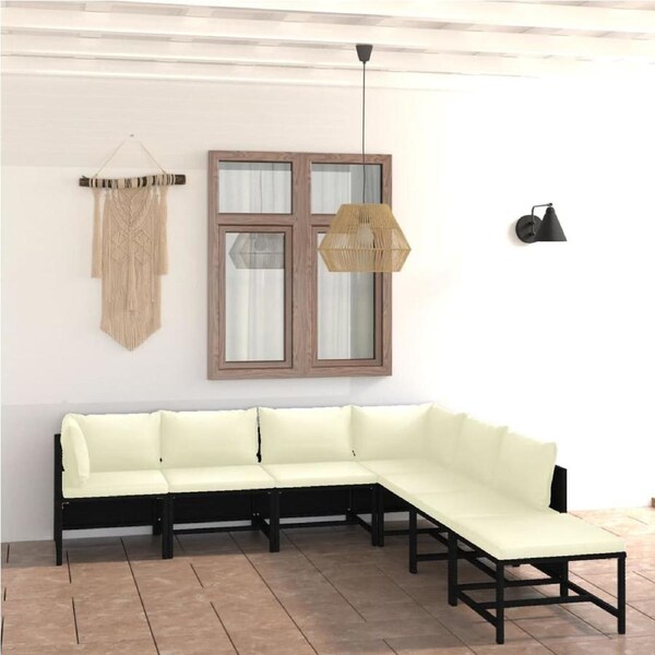 7 Piece Garden Lounge Set with Cushions Poly Rattan Black vidaXL