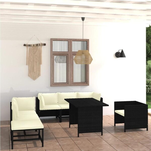 8 Piece Garden Lounge Set with Cushions Poly Rattan Black vidaXL