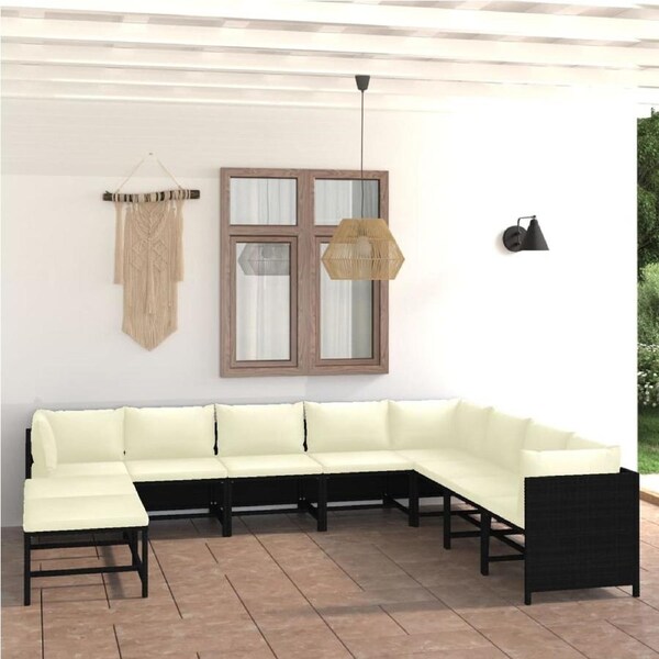 11 Piece Garden Lounge Set with Cushions Poly Rattan Black vidaXL