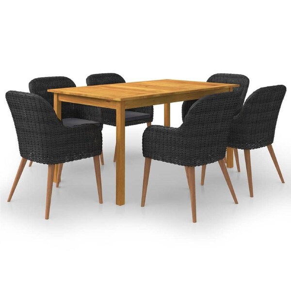7 Piece Garden Dining Set Black vidaXL