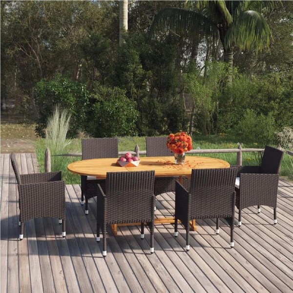 7 Piece Garden Dining Set Poly Rattan Brown vidaXL