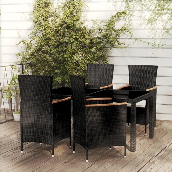 5 Piece Outdoor Dining Set with Cushions Poly Rattan Black vidaXL