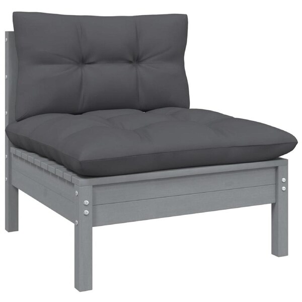 Garden Middle Sofa with Anthracite Cushions Grey Solid Pinewood vidaXL