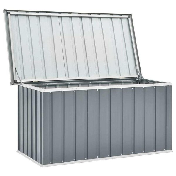 Outdoor Storage Chest 129L Galvanised Steel Tool Shed Box Grey