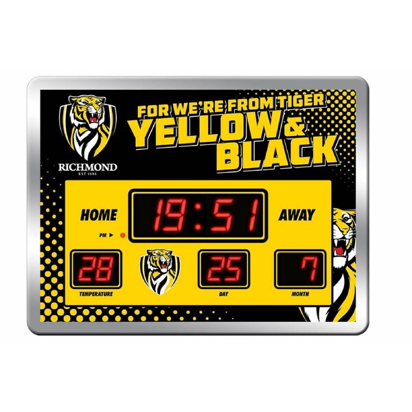 AFL LED Scoreboard Clock - Richmond Tigers - 45x33cm - Time Temp Date