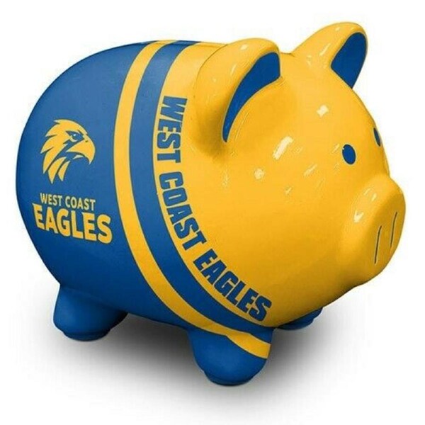 AFL Ceramic Piggy Bank Money Box Coin Slot - West Coast Eagles - 14x12x11cm