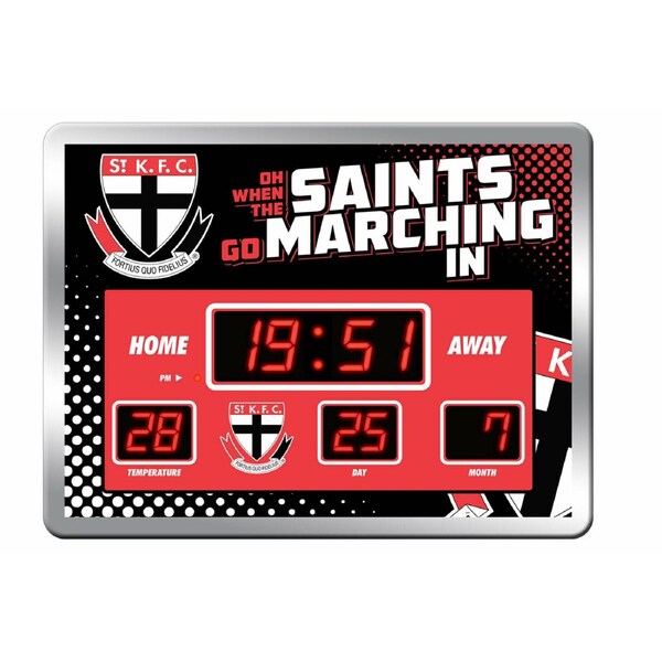 AFL LED Scoreboard Clock - St Kilda Saints - 45x33cm - Time Temp Date