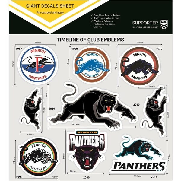 NRL Giant Decal Sheet - Penrith Panthers - Timeline Of Club Logos - Stickers