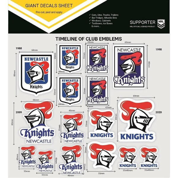 NRL Giant Decal Sheet - Newcastle Knights - Timeline Of Club Logos - Stickers
