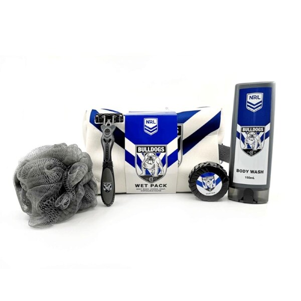 NRL Toiletry Gift Set - Canterbury Bulldogs - Bag Body Wash Razor Soap Loofah
