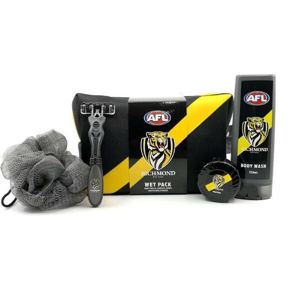 AFL Toiletry Gift Set - Richmond Tigers - Bag Body Wash Razor Soap Loofah
