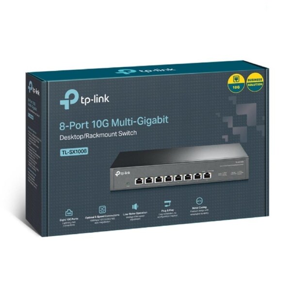TP-LINK TL-SX1008 8-Port 10G Desktop/Rackmount Switch, 160 Gbps, Intelligent Fan Noise adjustment, Metal Casing, Plug and Play