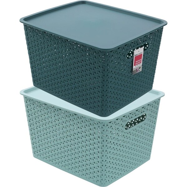2x Boxsweden Wicker 36cmx22.5cm Woven Basket Organiser Storage w/ Lid L Assort