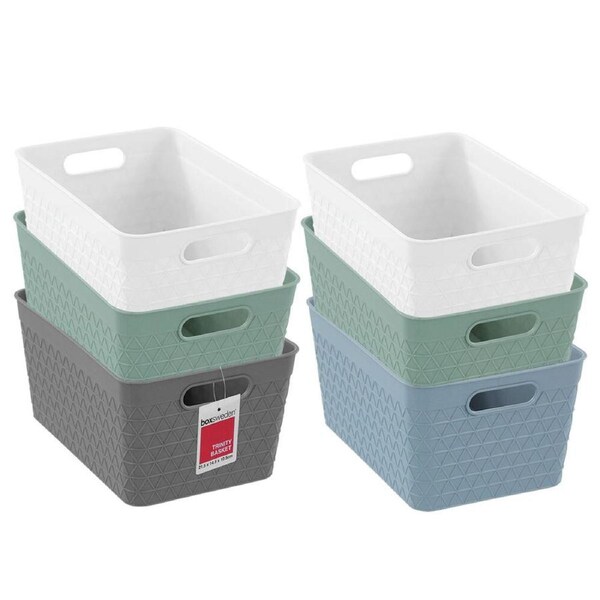 6x Boxsweden Trinity 21.5cm Basket Organiser Storage/Container w/ Handle Assort