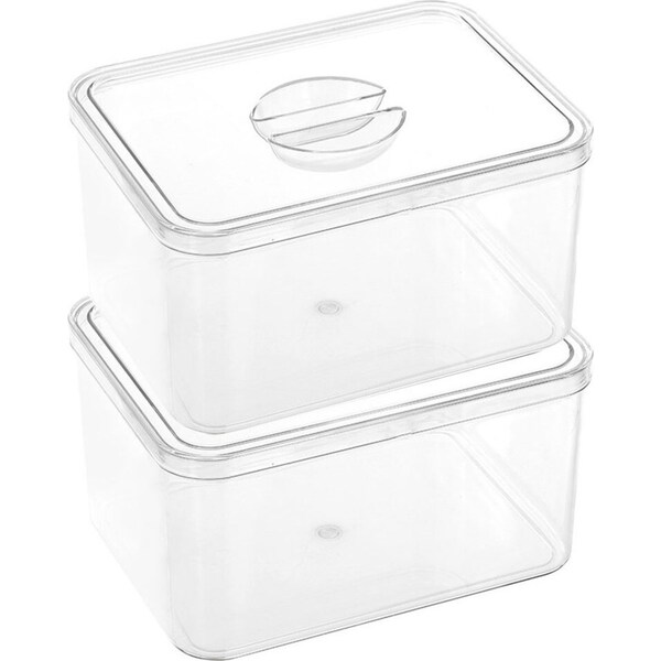 2x Boxsweden Crystal 19cm Mini Storage/Container Stackable Holder w/ Lid Clear