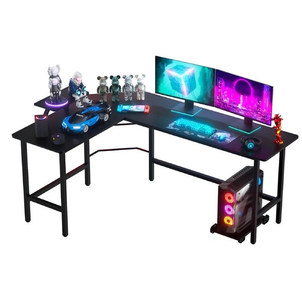 Advwin L-Shaped Desk with Removable Shelf Stand Corner Computer Office Desk Home Workstation Black
