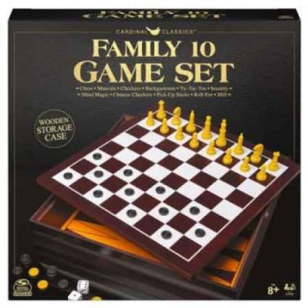 Classic Family 10 Game Set In Wooden Storage Case