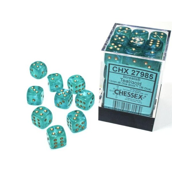 CHX 27985 Borealis 12mm d6 Teal/gold Luminary Block (36)