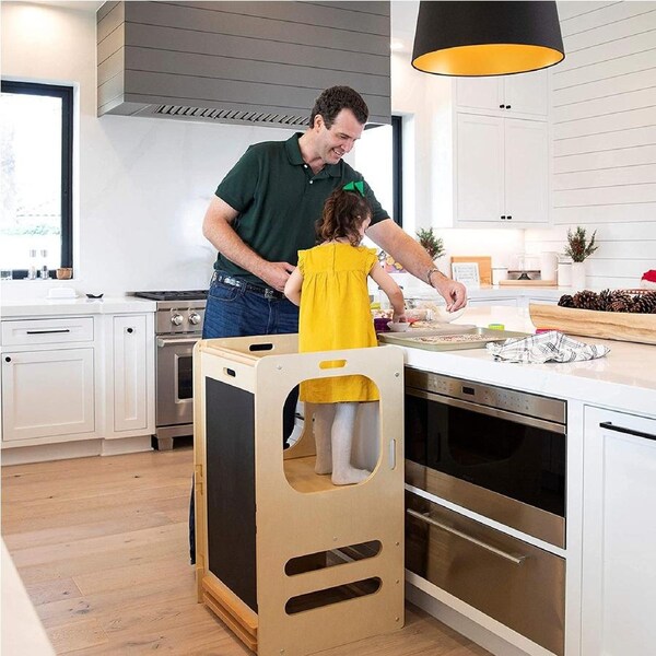 Kids Step Stool Learning Helper Tower Kitchen Helper Stool with Chalkboard