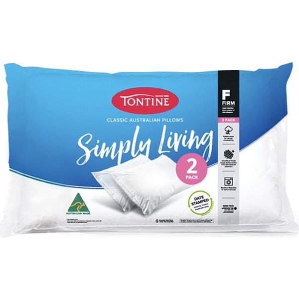 2pc Tontine 46x72cm Simply Living Firm High Profile Cotton Pillows Home Bedding