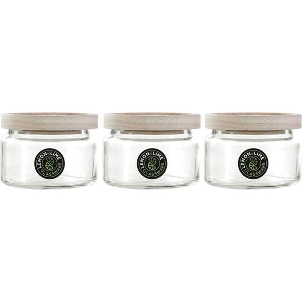 3x Lemon & Lime Zeno 350ml/10cm Glass Jar Storage Container/Canister w/ Wood Lid