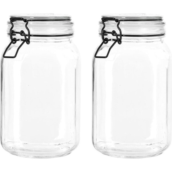 2x Lemon & Lime Fido 1.5L/20cm Glass Clip Jar Canister Storage/Container Clear