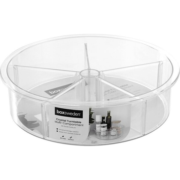 Boxsweden Crystal 30.5cm Lazy Susan Round Organiser Rotating Tray w/Dividers CL