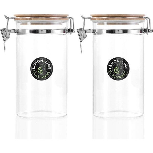 2x Lemon & Lime Camden 1.2L/19cm Glass Clip Jar/Container Clear w/ Bamboo Lid