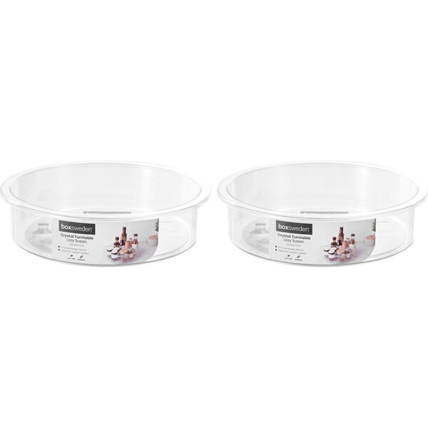 2x Boxsweden Crystal 25cm Lazy Susan Round Organiser Rotating Tray Storage CLR