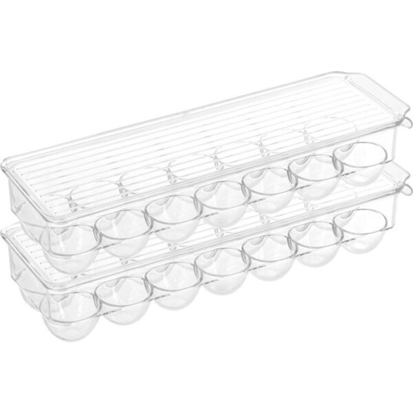 2x Boxsweden Crystal 14-Egg 36.5cm Container Fridge Organiser Tray Holder Clear