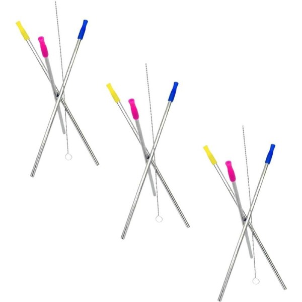Ozoffer 3x Straws Stainless Steel including Silicone tips and Cleaning brush