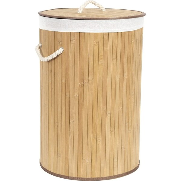 Compactor Round Natural Bamboo Laundry Hamper with Removable Liner 60cm x 40cm