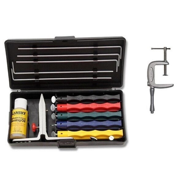Lansky Deluxe Knife Sharpening System - 5 Hones - LKCLX + C-Clamp Mount Bundle
