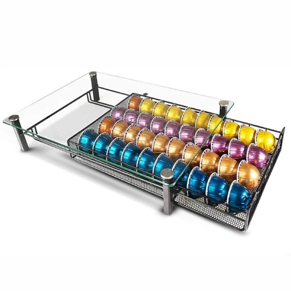 40 Coffee Pods Glass Pod Kitchen Organizer Storage Holder Drawer