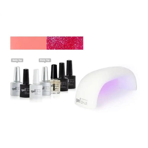 Gellaka 7-Piece Pro Matte Or Shine Gel Nail Kit - Fairy Pink